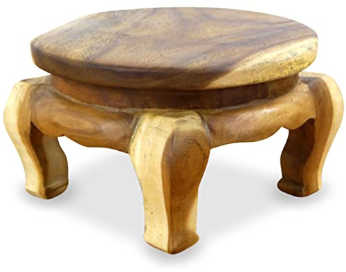 livasia Solid wood round opium/coffee table, end table, asiatic/colonial style, deco for bedside (natural, 30cm)
