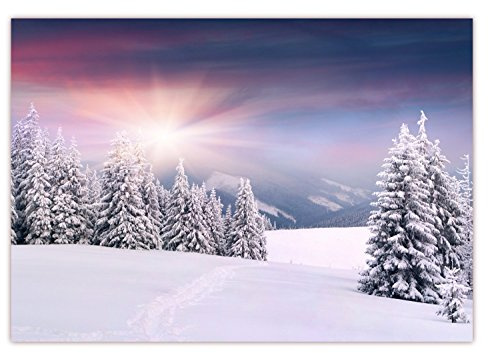 LYSCO XXL Poster 100 x 70cm (F-209) Tiefverschneite Winterlandschaft mit schneebedeckten Bäumen, die Sonne strahlt vom Himmel (Lieferung gerollt!)