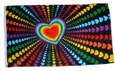 Fahne/Flagge Regenbogen Herz NEU 90 x 150 cm