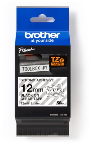 Brother Original P-touch Schriftband TZe-S131 12 mm, schwarz auf transparent (kompatibel u.a. mit Brother P-touch PT-H100LB/R, -H105, -E100/VP, -D200/BW/VP, -D210/VP) extra-stark klebend, laminiert