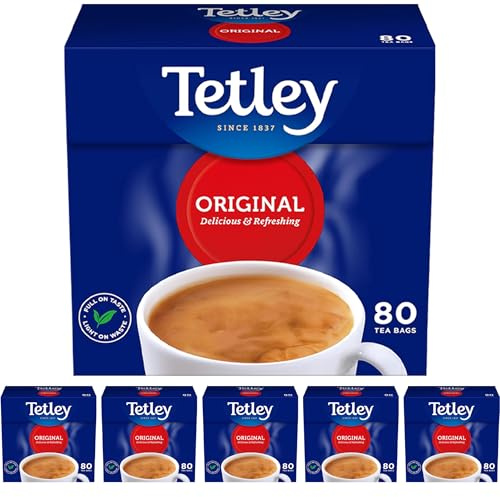 Tetley Original Black Tea Bags - Full Flavoured British Brew - Perfect for Breakfast or Anytime - Rainforest Alliance Certified - 480 Teabags (6x80 Pack)