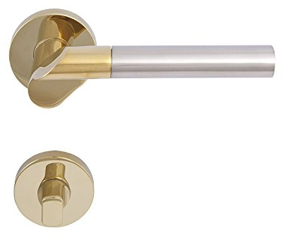 SOLIDO 1580-2220-2220 1580.16X.243.M Drückergarnitur SevilLochabstand mit Rosetten WC, Messing PVD-Nickel matt