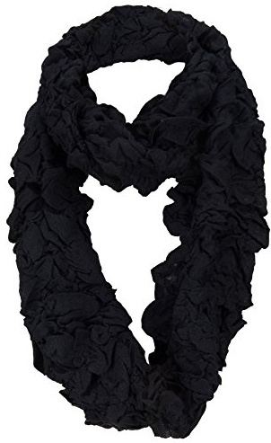 TigerTie Damen Loop Schal in schwarz im Knitterlook - Größe 180 x 40 cm - Rundschal