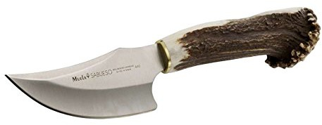 ELECTROPOLIS Cuchillo de Caza Muela Sabueso SABUESO-11S, Hoja de 11 cm, Peso 160 Gramos, puño de asta de Ciervo con Roseta y latón + Tarjeta Multiusos de Regalo