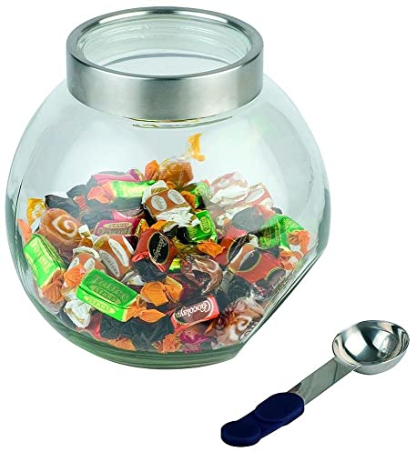 APS Vorratsglas mit Löffel, 17 x 12,5 x 18 cm, Vorratsdose, Aufbewahrungsglas mit aromadichtem Verschluss, mit Löffel, Transparentes Vorratsglas aus Edelstahl, Silikon, Glas, spülmaschinengeeignet