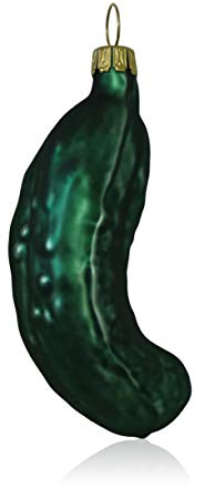 Lauschaer Glas Weihnachtsgurke Christbaumschmuckgurke mundgeblasen, handdekoriert, Christbaumgurke, Glasgurke, dunkelgrün matt Länge 9cm