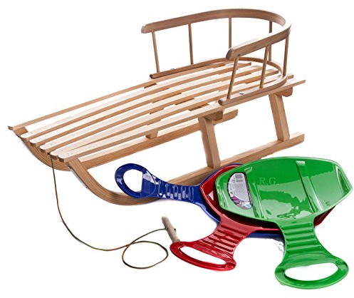 Holzschlitten mit Rückenlehne Kinderschlitten aus Holz Gratis Schneebob von rg-vertrieb