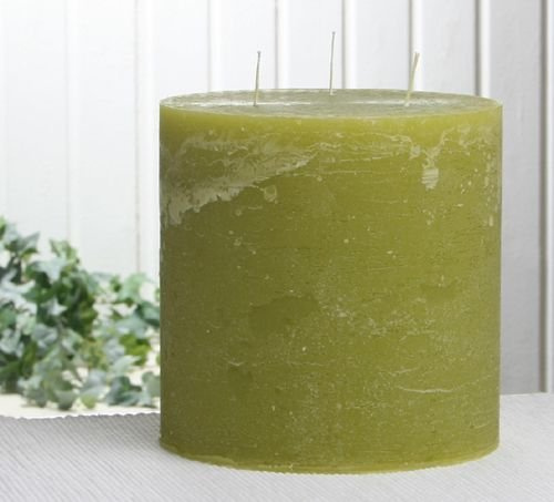 CandleCorner Rustik-Kerzen - Dreidochtkerze, 15 x 15 cm Ø, pistaziengrün