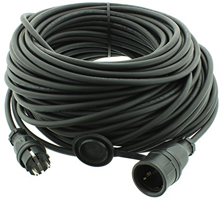 Gummi Verlängerungskabel H07RN-F 3G 1,5 mm² 50 Meter 230 V 16 A Schuko-Stecker/Kupplung Baustelle Werkstatt Außenbereich Innenbereich Gewerbe Gummischlauchleitung