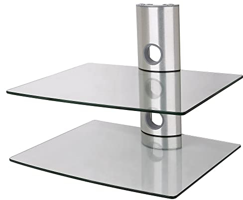 NEG HiFi-Regal Suspender 502S HiFi-Rack Konsolen-Rack Wandregal schwebend (Silber) mit 2 großen Glas-Ablagen (transparent) und Kabelmanagement-System