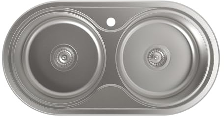 Cata Fregadero de cocina R-2 AG, 2 cubetas redondas, Mueble de 90 cm, Profundidad de 18 cm, Incluye accesorios, Acero Inoxidable