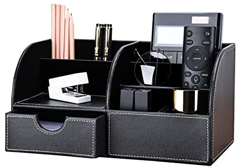 KINGFOM Büro Schreibtisch Organizer Ordnungssystem Tisch Organizer PU Leder Stiftehalter Stiftebox Stifteköcher Multifunktionale Bürobedarf