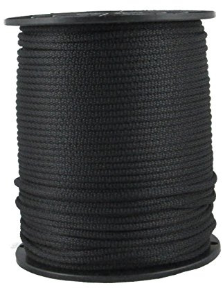 QNR 3/16 Black Polyester Rope, Solid Braid Dacron Utility Rope, 500 ft Spool, Low Stretch UV Resistant Industrial Cord