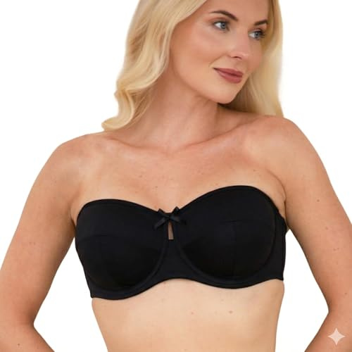 Camille Womens Multiway Strapless Bra, Non Padded & Underwired | Removable Matching & Clear Straps, Cross Back, Strapless, Halter, One Strap, Back Fastening For Extra Support