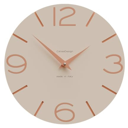 CalleaDesign Wanduhr Smile – Handgefertigt in Italien, Leise, Modernes Design, 30 cm – Elegantes Holz, Deutsches Uhrwerk – Farbe Heller Pfirsich