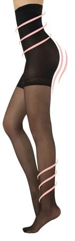 CALZITALY Collant Sculptant Gainant, Collant Taille Haute, Collants Compression Moyenne 8 mm/Hg | S, M, L, XL, XXL, 3XL, 4XL | Noir, Naturel | 20 DEN | Made in Italy (XL, Noir)