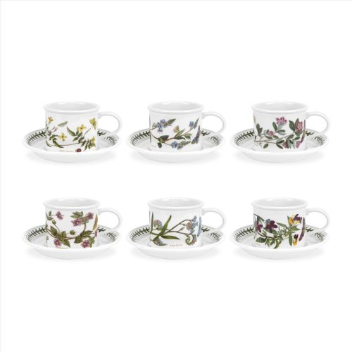 Portmeirion Botanic Garden - Tazza da colazione con piattino a forma di tamburo, 255 ml