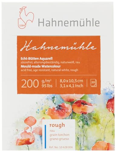 Hahnemühle Echt-Bütten Aquarellblock, 200 g/m², raue Oberfläche, 20 Blatt, 8x10,5cm, Miniblock