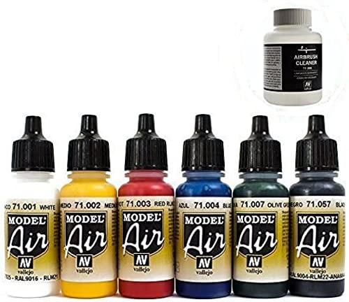 Airbrush Farben 6 x 17 ml Cleaner 85 ml Vallejo Model Air Basis Farben-Set Airbrushfarben