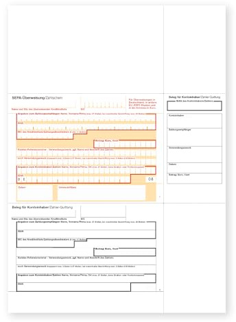 Litfax – SEPA Überweisung Zahlschein für WinBanking, Format: DIN A4, Quittungs-Talon rechts, 1-fach ohne Durchschlag (100 Stück)