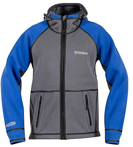 STORMR Men's Typhoon Neoprene Waterproof Windproof Warm Comfortable Maneuverable Foul Weather Jacket, Blue Smoke, Large