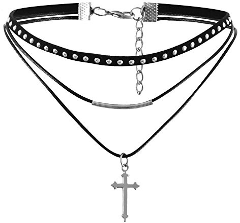 JewelryWe Schmuck Damen Choker Halskette, schwarz gotische Seil Goldrohr Velvet Spitze Choker Tattoo Punk Gothic Länge einstellbare Bogen Knoten Halsband…