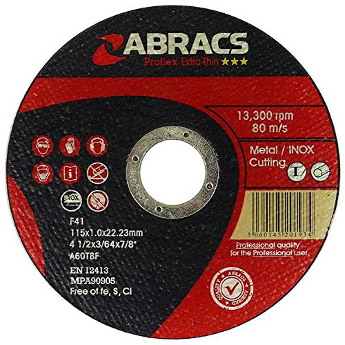 ABRACS Proflex Angle Grinder 4 1/2 115Mm Extra Thin Cutting Slitting Disc X 100Pcs Bulk Deal