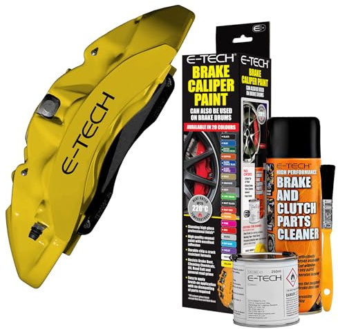 E-TECH Brake Caliper Paint - Yellow - Complete Kit Inc Paint/Cleaner & Brush