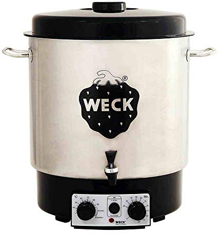 WECK WAT25-A Stainless Steel Preserving Machine with Precision Thermostat, Outlet Tap & Timer - 30 L Preserving Pot, Mulled Wine Cooker, Steam Juicer, Preserving Machine - Made in Germany, High