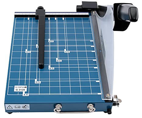 Olympia G 3120 Profi Hebelschneider | Papierschneidemaschine bis zu 20 Blatt | Papierschneider DIN A4 | 310 mm Arbeitsbreite | Schneid-Schutz & Arretierungsmöglichkeit | Papier Schneidegerät | blau