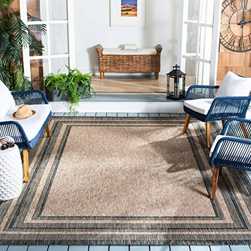SAFAVIEH Washable Rug Outdoor Courtyard Collection - 6'7 Square, Natural & Black, Non-Shedding & Easy Cleaning, Ideal for Patio, Backyard, Mudroom (CY8475-37312)