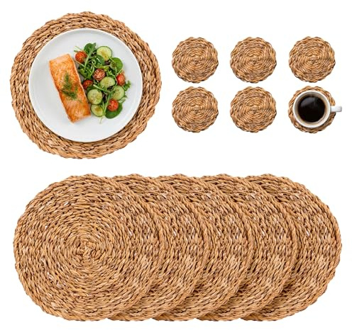Argon Tableware Runde Gewebte Seegras -Taschen Und Untersetzer Set - 12pc