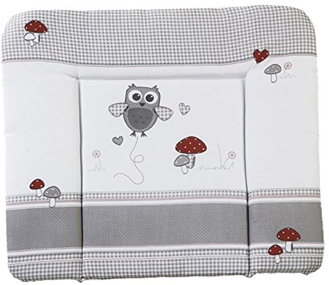 roba Wickelauflage Adam & Eule - Weiche Wickelunterlage 85 x 75cm mit Eulen Motiv - Auflage für Wickeltisch PU beschichtet - Grau kariert