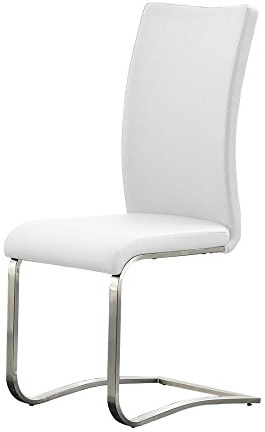 Robas Lund Esszimmerstuhl Leder Weiß 2er Set, belastbar bis 130 kg, Schwingstuhl mit Rindsleder, Gestell Edelstahl, Komfortsitzhöhe, 52l x 43b x 103h centimeters