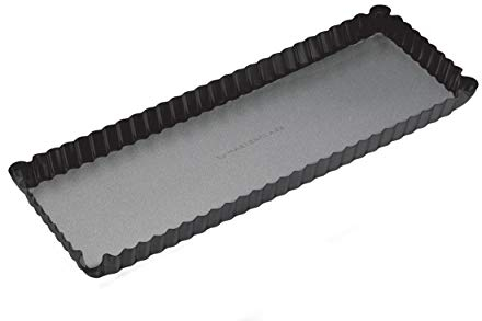 MasterClass Molde para Tarta de Fondo Suelto con PTFE, PFOA y BPA Sin Adherencia, Robusto Acero al Carbono de 1mm de Espesor, 14 x 5 Pulgadas Rectangular Acanalado para Quiche