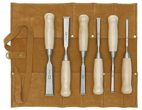 DICTUM® Stemmeisen-Satz, kurze Bauform, 6-teilig, in Lederrolltasche