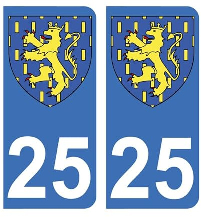 Autocollant 25 avec Blason Franche-Comté Plaque immatriculation Auto (9,8 x 4,5 cm)