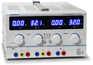 PeakTech, P6120, Fuente de alimentación estabilizada de laboratorio 0-30V / 0-5A CC, Fuente de alimentación profesional de laboratorio con transformador de seguridad