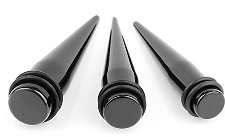 Taffstyle® Dehnungsstab Dehnstab Taper Expander Ohr Piercing Stab 3er Set Schwarz 12mm - 16mm
