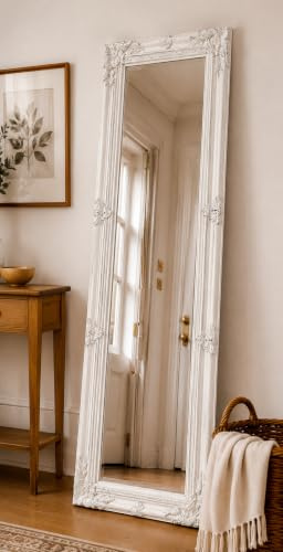DOWNTON INTERIORS UK Tall Ornate Antique White Dressing Wall Mirror