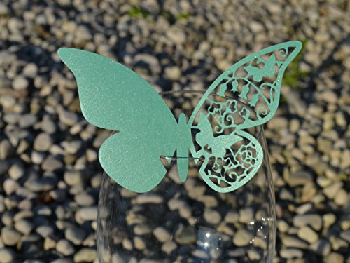50pz farfalle Segnaposto Segnabicchiere VARI COLORI bomboniera matrimonio segnatavolo CARTA PERLATA (VERDE SMERALDO)