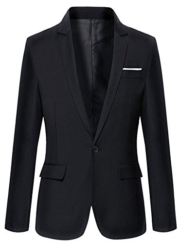 Beninos Mens Slim Fit Casual One Button Blazer Jacket (M, 302Black)