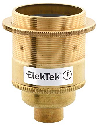 ElekTek ES E27 Lamp Bulb Holder With Shade Ring 10mm Entry Brass Ideal for Vintage Filament Bulbs