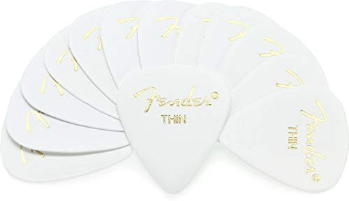 Fender 351 Shape Premium Plektren (12 Stück) für E-Gitarre, Akustikgitarre, Mandoline und Bass 351 - Thin weiß