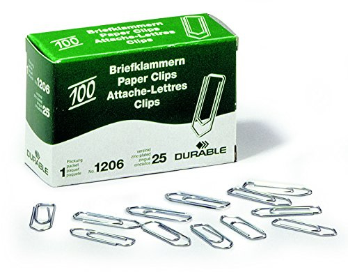 Durable Briefklammern verzinkt, 26 mm, 2000 Stück, silber, 120625 | Büroklammern zum Zusammenfassen von losen Unterlagen, 20 Schachteln à 100 Stück, Metall, spitz