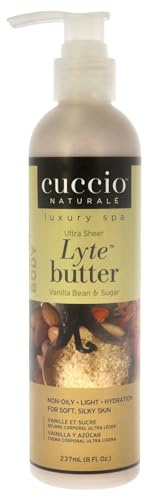 Cuccio Lyte Burro per il corpo ultra velato, baccello di vaniglia e zucchero, 236,6 ml, burro per il corpo vegano montato, per pelli secche, molto secche e sensibili, umidità profonda, assorbimento