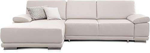 CAVADORE Schlafsofa Corianne / L-Form-Sofa mit verstellbaren Armlehnen, Bettfunktion und Longchair / 282 x 80 x 162 / Kunstleder, weiß