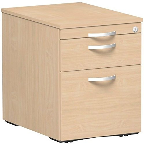 Geramöbel rullcontainer hängregistratör och 1 metall-skjutfack, med redskapsskaft, metallrullstyrning, centrallås, dolda dubbla rullar, 438 x 600 x 565, bok/bok