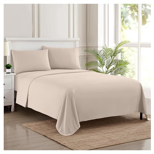 Sweet Home Collection Luxury Bedding Set with Flat, Fitted Sheet, 2 Pillow Cases, Microfiber, Beige, Twin
