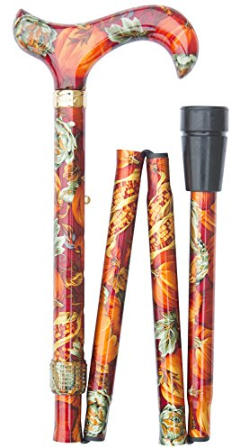 Gehstock Faltstock HARVEST FESTIVAL, schicker Derbygriff aus Acryl mit bunt-herbstlichen Mustern, aufgesetzt auf einen Stock aus stabilem Leichtmetall und Schmuckring, faltbar, höhenverstellbar, inklusiv Schlankpuffer.